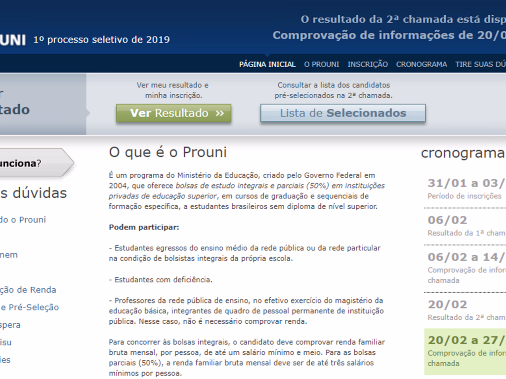 Resultado da segunda chamada do ProUni está disponível