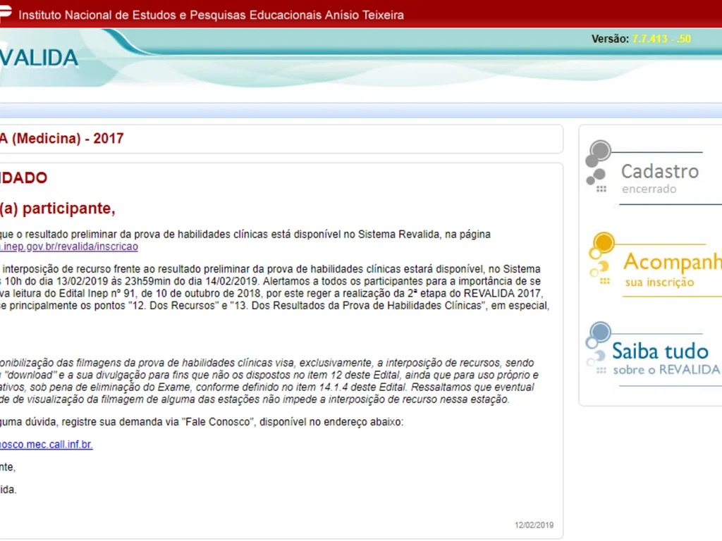 Resultado preliminar do Revalida está disponível para consulta