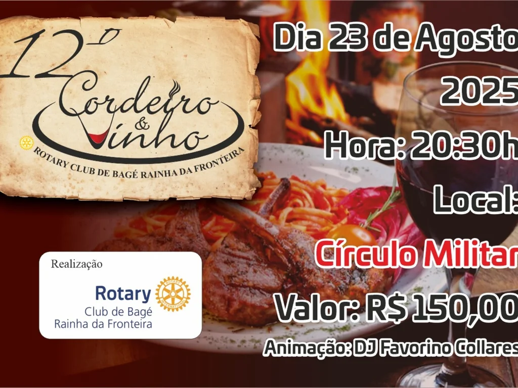 Rotary Rainha da Fronteira inicia venda para o 12º Cordeiro & Vinho